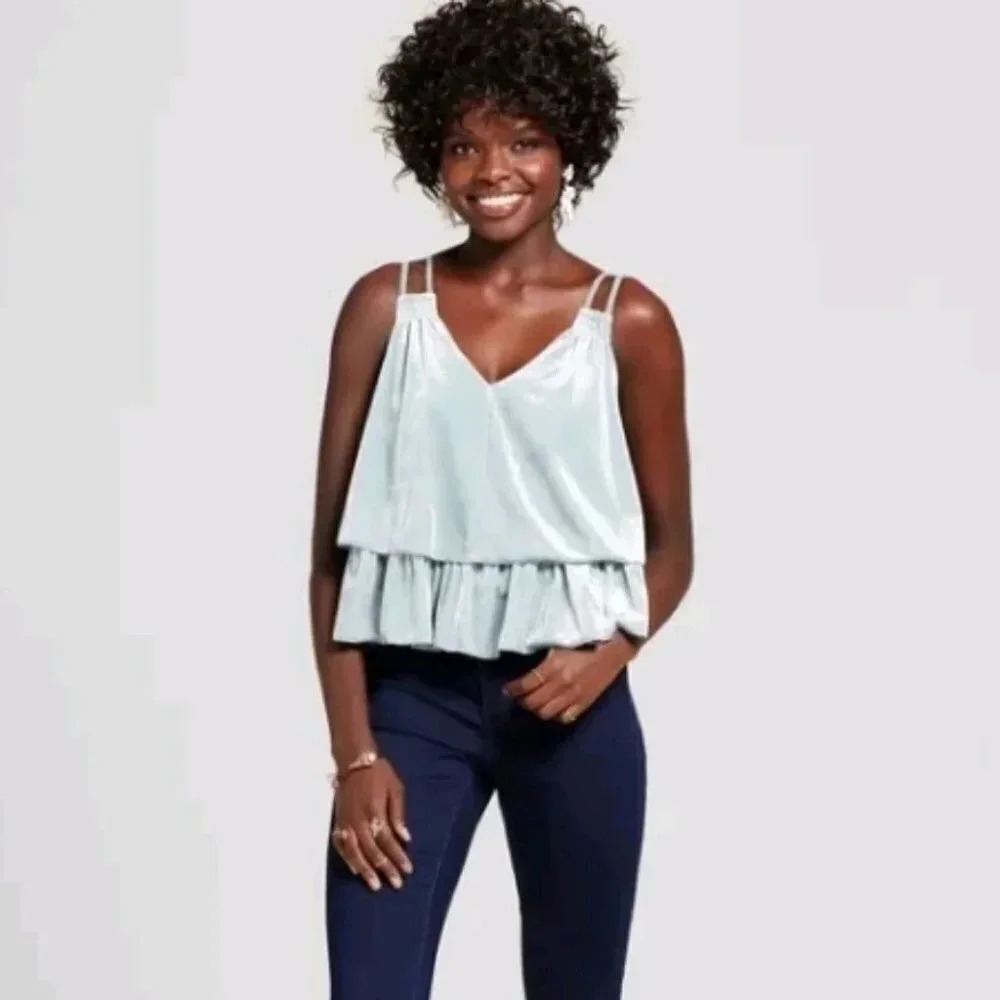 NWT Double Tier Crushed Velvet Tank Top Tee S